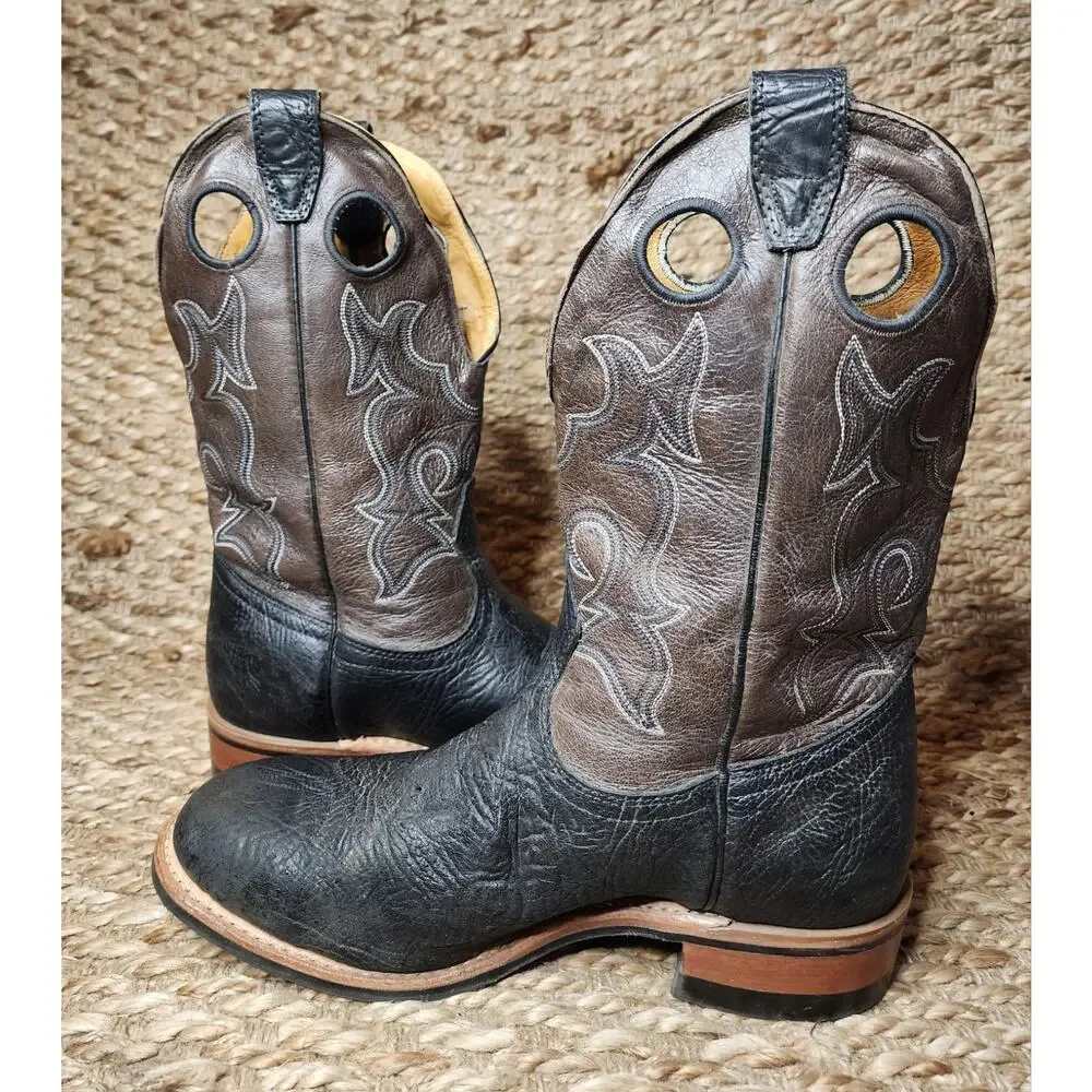 Boulet Western Cowboy Shoulder Roper Brown Black Leather Boots Men's Size 8.5 W